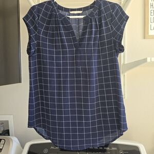 Fun 2 Fun Navy Grid Pattern Blouse